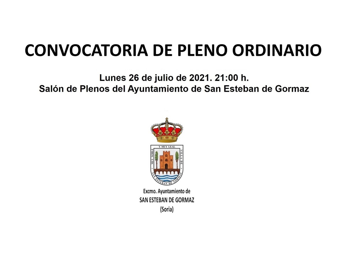 Pleno Ordinario Municipal: 26 de julio de 2021